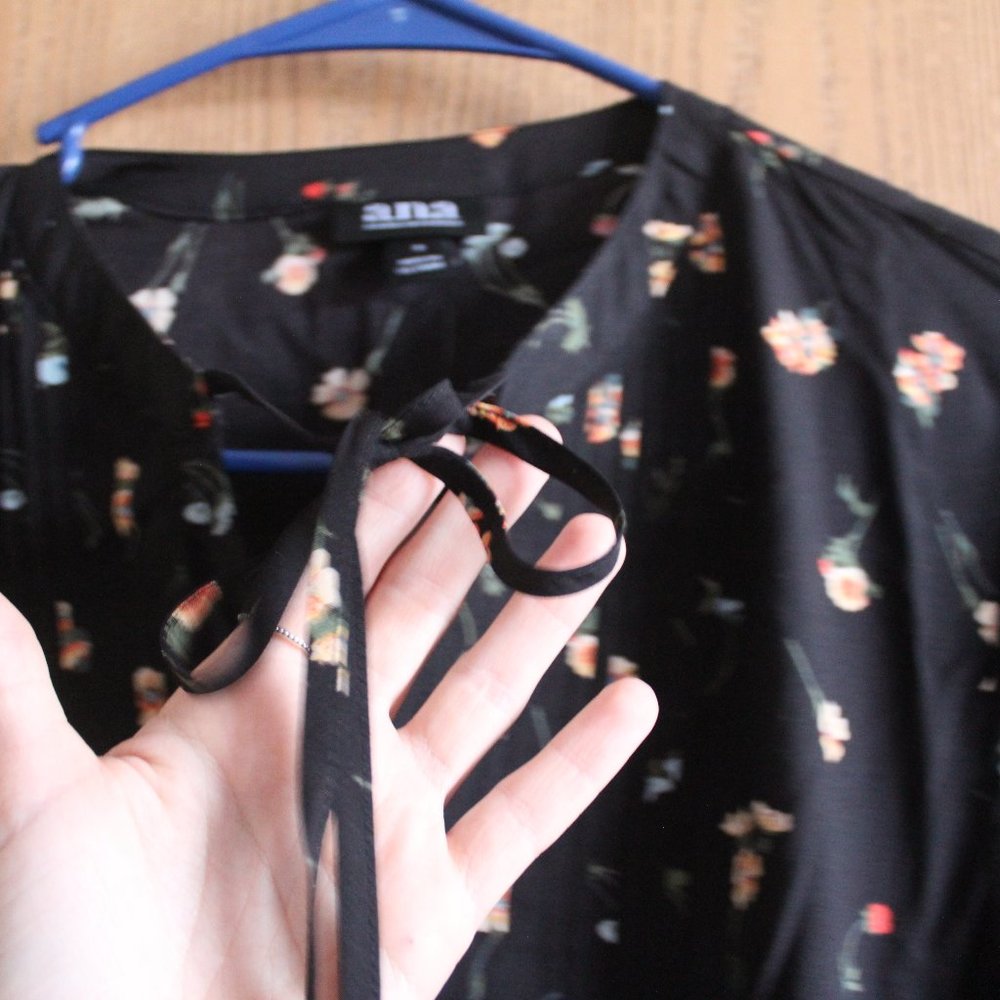 Black Floral 3/4 Length Sleeve Dress